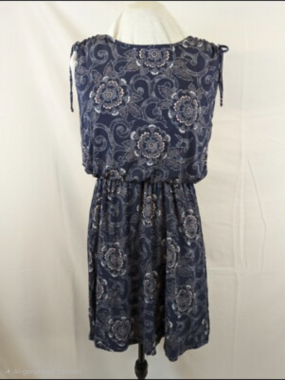 LOFT blue and white paisley print mini dress features a cinched waist.